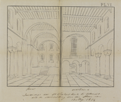 214536 Interieur van de St. Pieterskerk te Utrecht: het schip uit het westen (links) en uit het oosten (rechts).N.B. ...